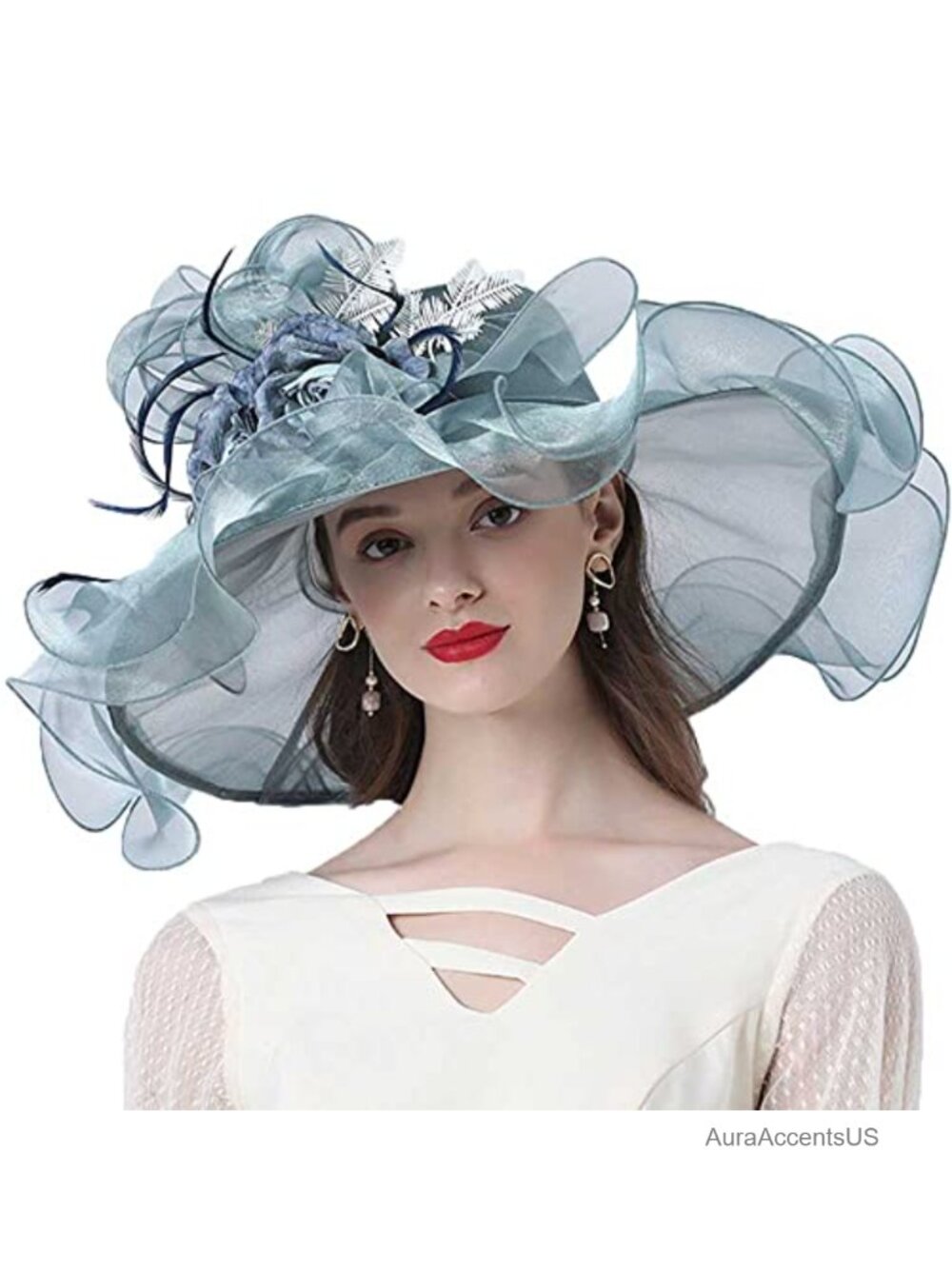 Polyester Floral Fascinator Hat Wide Brim Fedora for Wedding Church Derby